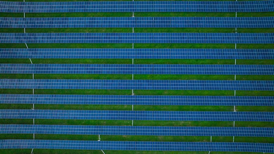 Mown strips between rows on a solar site